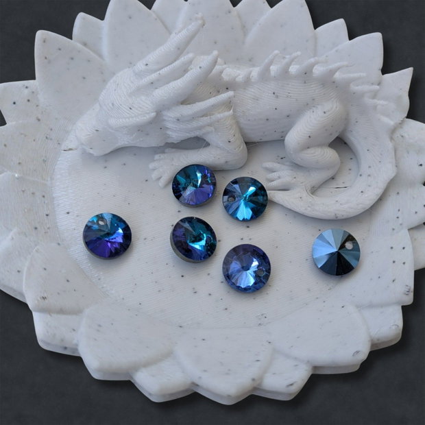 Cristale Rivoli din sticlă, albastru irizat, 8 mm pentru bijuterii handmade