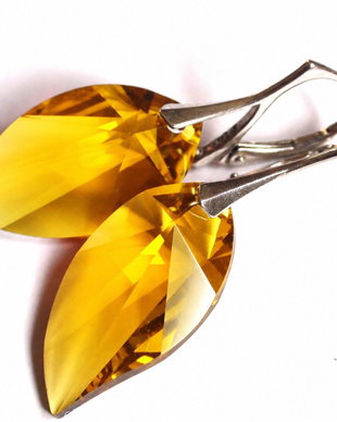 Cercei Cristale Swarovski leaf topaz si argint 925 - CE340.2 - Cercei statement, cercei cristale galbene, cercei romantici, cercei mari stralucitori, cadou pentru ea, cercei ocazie