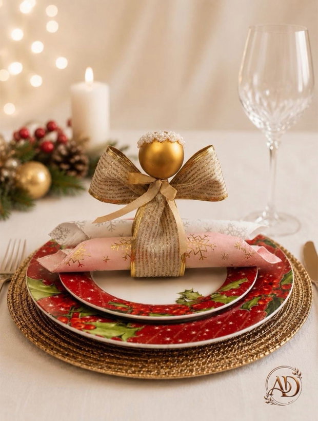 Set 6 ingerasi handmade aurii suport servetele, mărturii invitati/ decorațiuni festive