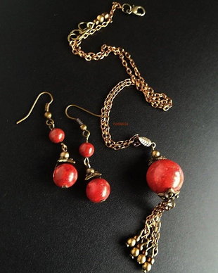 Set patinat cu coral rosu caramiziu