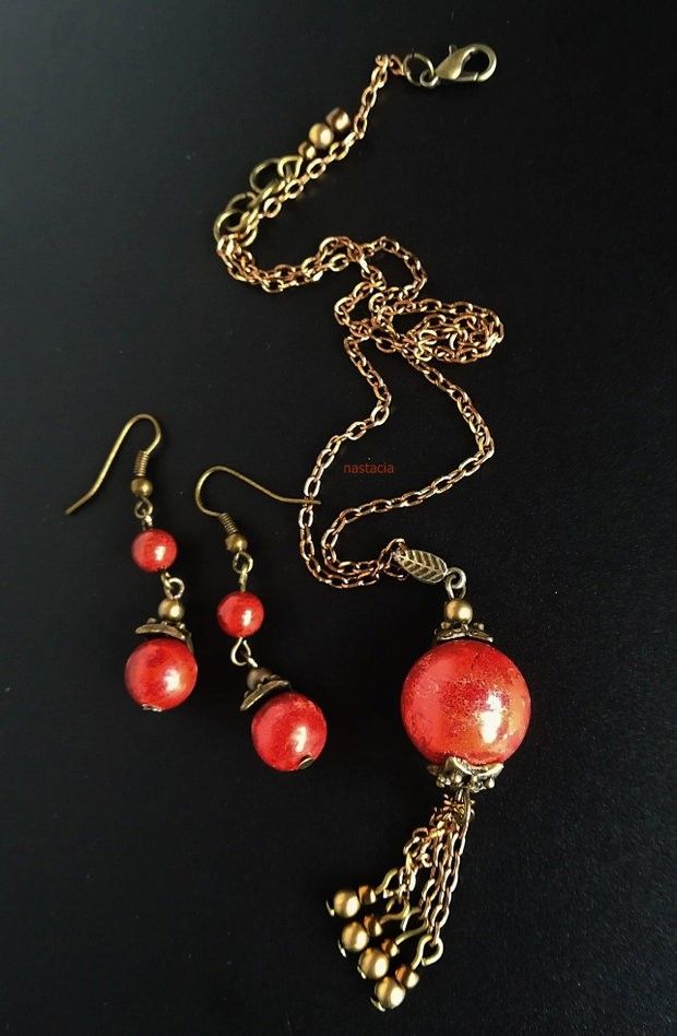 Set patinat cu coral rosu caramiziu