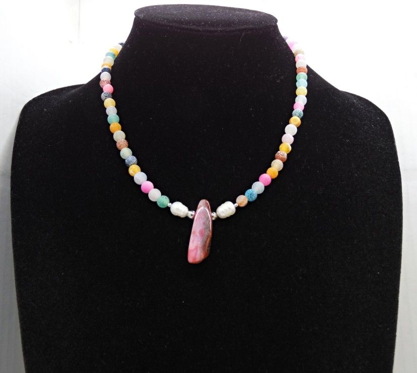 Colier handmade unicat - agate frozen si perle cultura (cod1465)