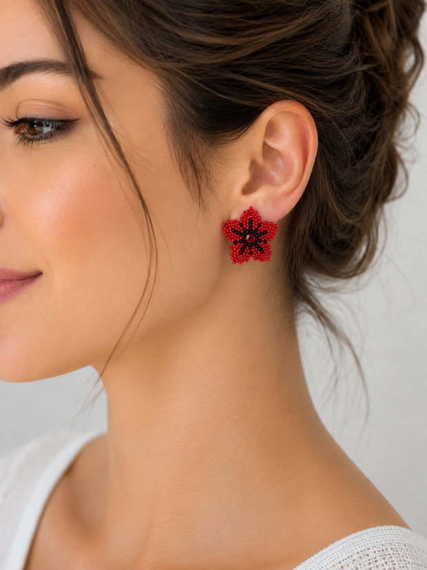 Cercei handmade "Floare rosie"