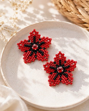 Cercei handmade "Floare rosie"