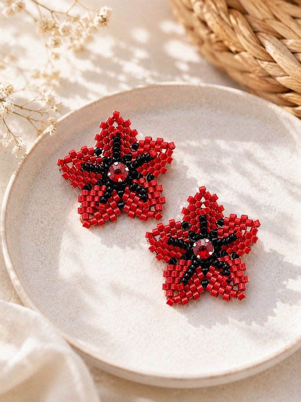 Cercei handmade "Floare rosie"