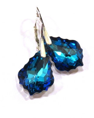 Cercei mari stralucitori din Cristale Swarovski baroc - CE295.1 - Cercei albastri, cercei ocazie, cercei eleganti, cercei romantici, cercei nasa