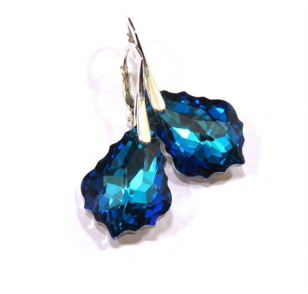 Cercei mari stralucitori din Cristale Swarovski baroc - CE295.1 - Cercei albastri, cercei ocazie, cercei eleganti, cercei romantici, cercei nasa