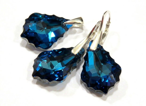 Cercei mari stralucitori din Cristale Swarovski baroc - CE295.1 - Cercei albastri, cercei ocazie, cercei eleganti, cercei romantici, cercei nasa
