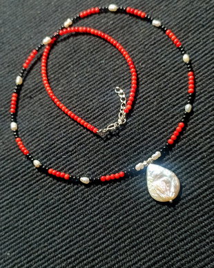 Rezervat Colier argint coral spinel perle naturale de cultura baroc picatura minimalist boho chic trendy