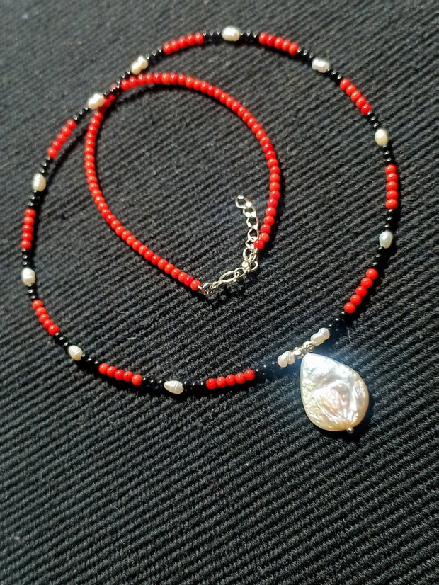 Rezervat Colier argint coral spinel perle naturale de cultura baroc picatura minimalist boho chic trendy