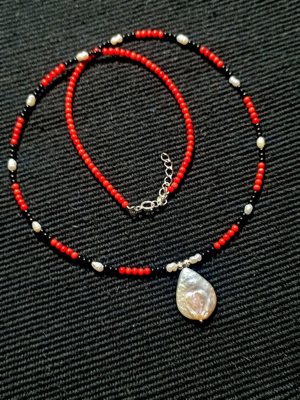Rezervat Colier argint coral spinel perle naturale de cultura baroc picatura minimalist boho chic trendy