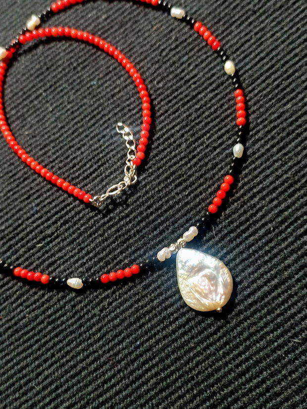 Rezervat Colier argint coral spinel perle naturale de cultura baroc picatura minimalist boho chic trendy