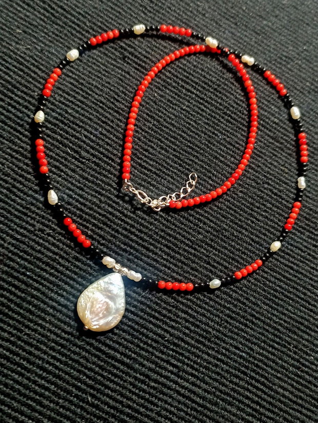 Rezervat Colier argint coral spinel perle naturale de cultura baroc picatura minimalist boho chic trendy