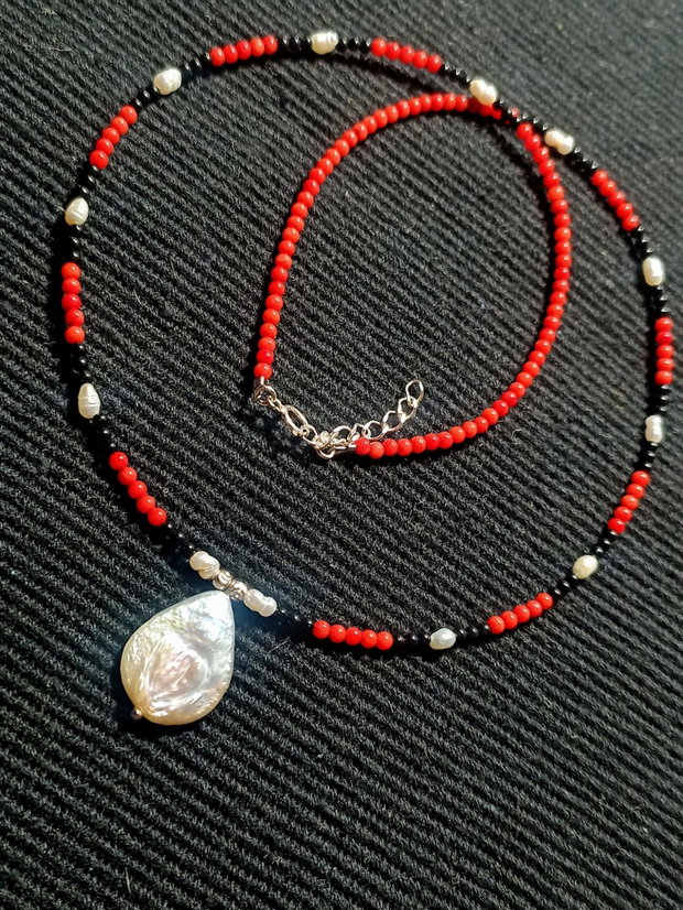 Rezervat Colier argint coral spinel perle naturale de cultura baroc picatura minimalist boho chic trendy