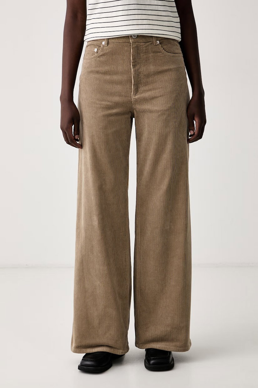 A.P.C. pantaloni wide leg pentru femei din catifea reiată jean clyde