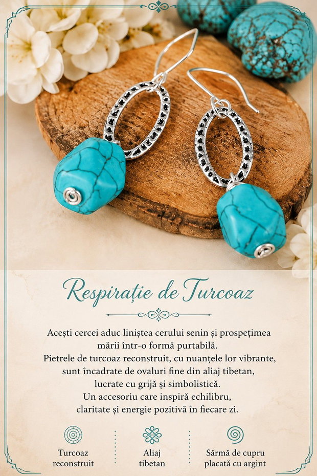 Cercei din turcoaz reconstruit - Eleganță în nuanțele cerului