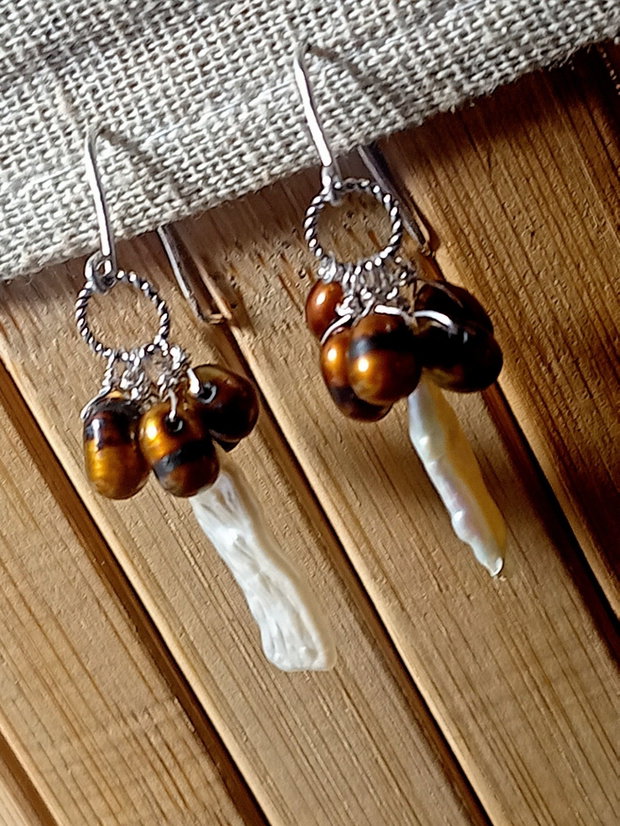 Cercei argint perle naturale de cultura baroc keshi boho chic trendy