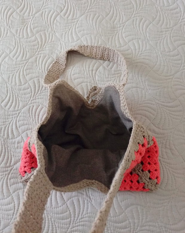 Sacoșă tote bag shopper crosetata manual captusita