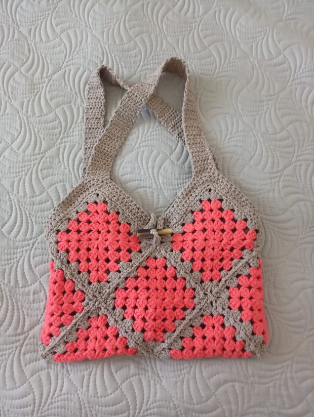 Sacoșă tote bag shopper crosetata manual captusita