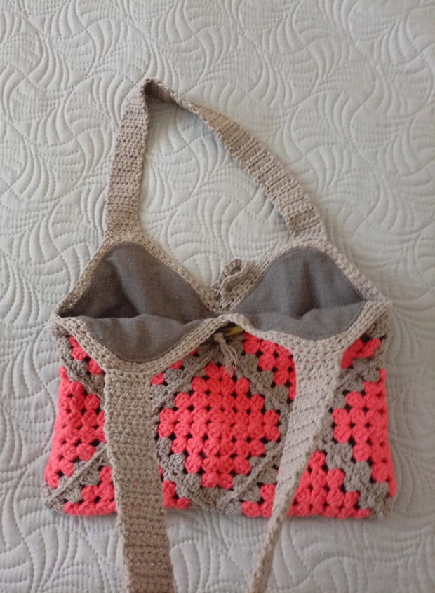 Sacoșă tote bag shopper crosetata manual captusita