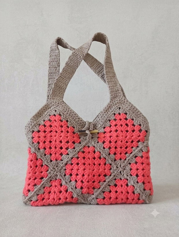 Sacoșă tote bag shopper crosetata manual captusita
