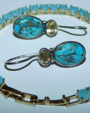 Cercei  noi argint,   piatra  turcoaze  blue  copper  si citrin, cadou bratara  cristale zirconiu