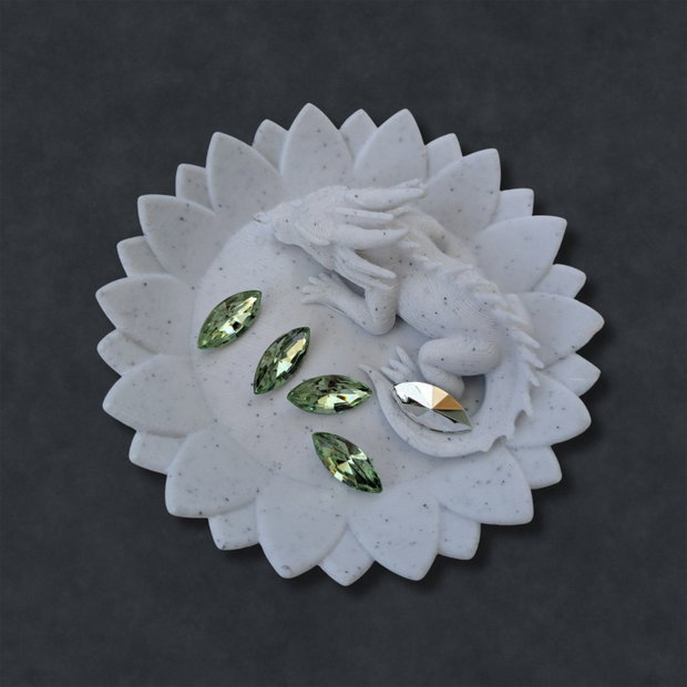 Cristale sticlă Navette (Horse Eye), verde deschis, 7×15 mm