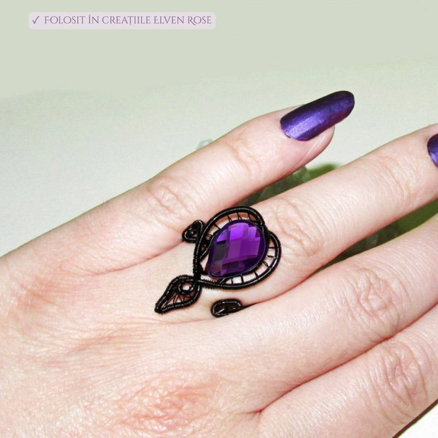 Cristale rășină Picătură, violet, Flatback, 13×18 mm, fațetate