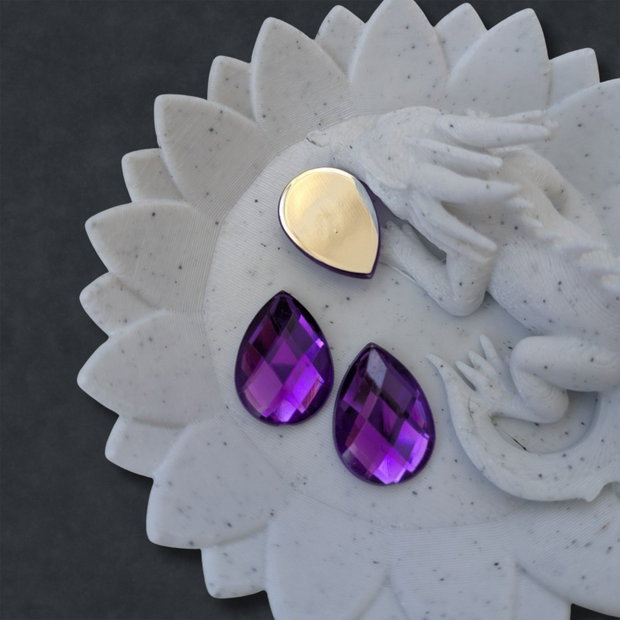 Cristale rășină Picătură, violet, Flatback, 13×18 mm, fațetate