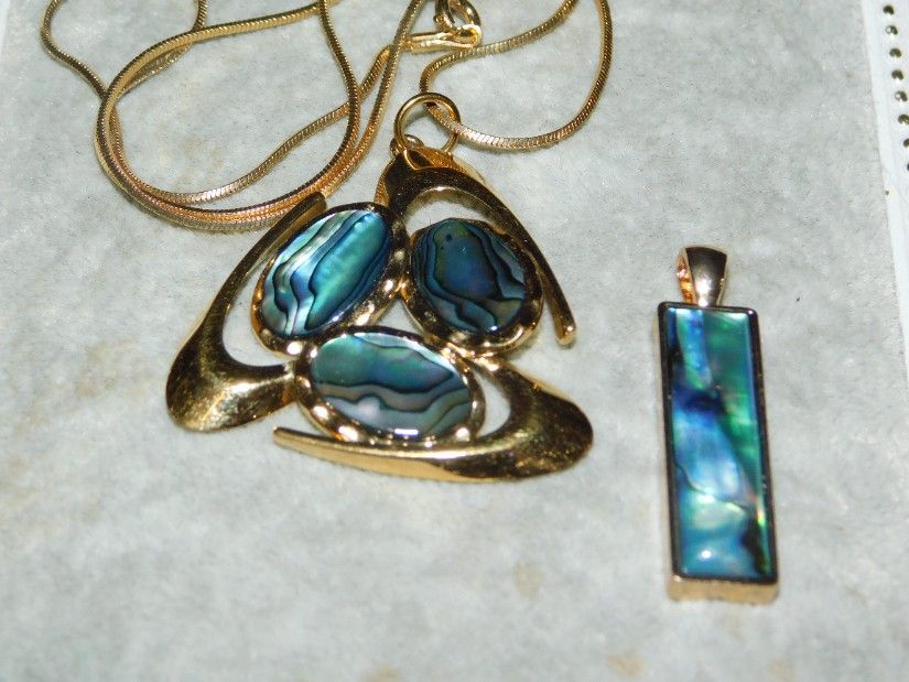 Pandant abalone interbelic,  lantisor placat nou,  cadou pandant   abalone  nou
