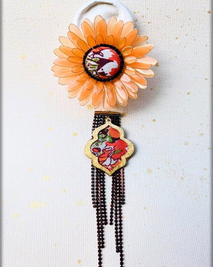 Cercei Gerbera 2 în 1 handmade, cercei statement cu sistem cuff și strasuri detașabile