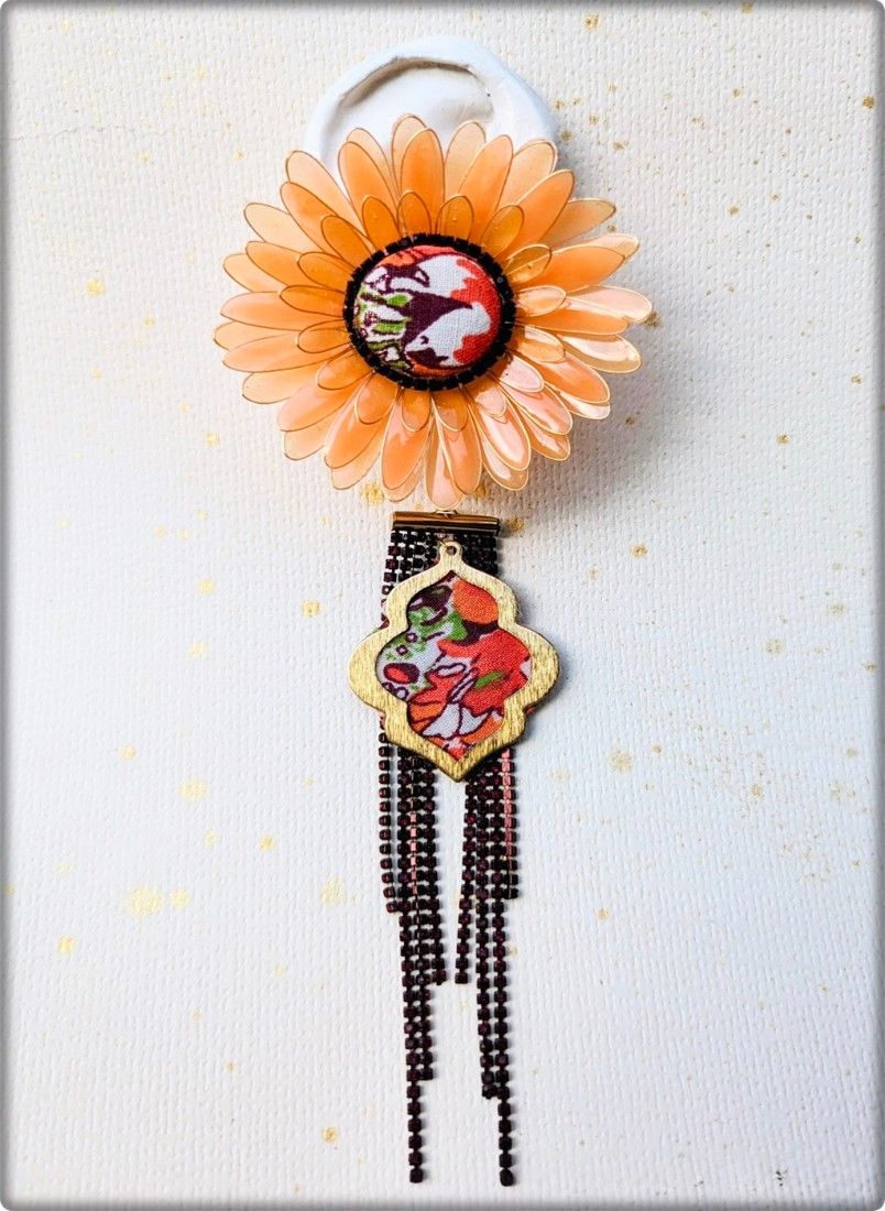 Cercei Gerbera 2 în 1 handmade, cercei statement cu sistem cuff și strasuri detașabile