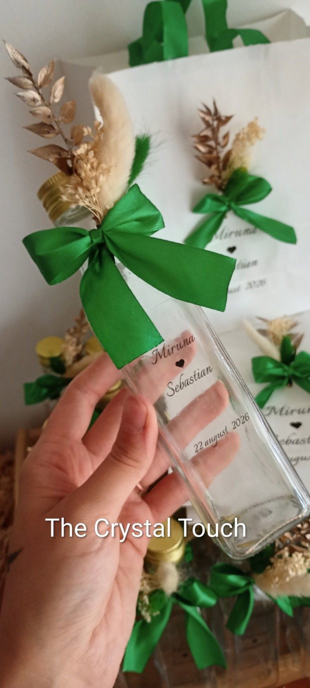 Sticluță pentru mărturii nuntă personalizată cu plante uscate