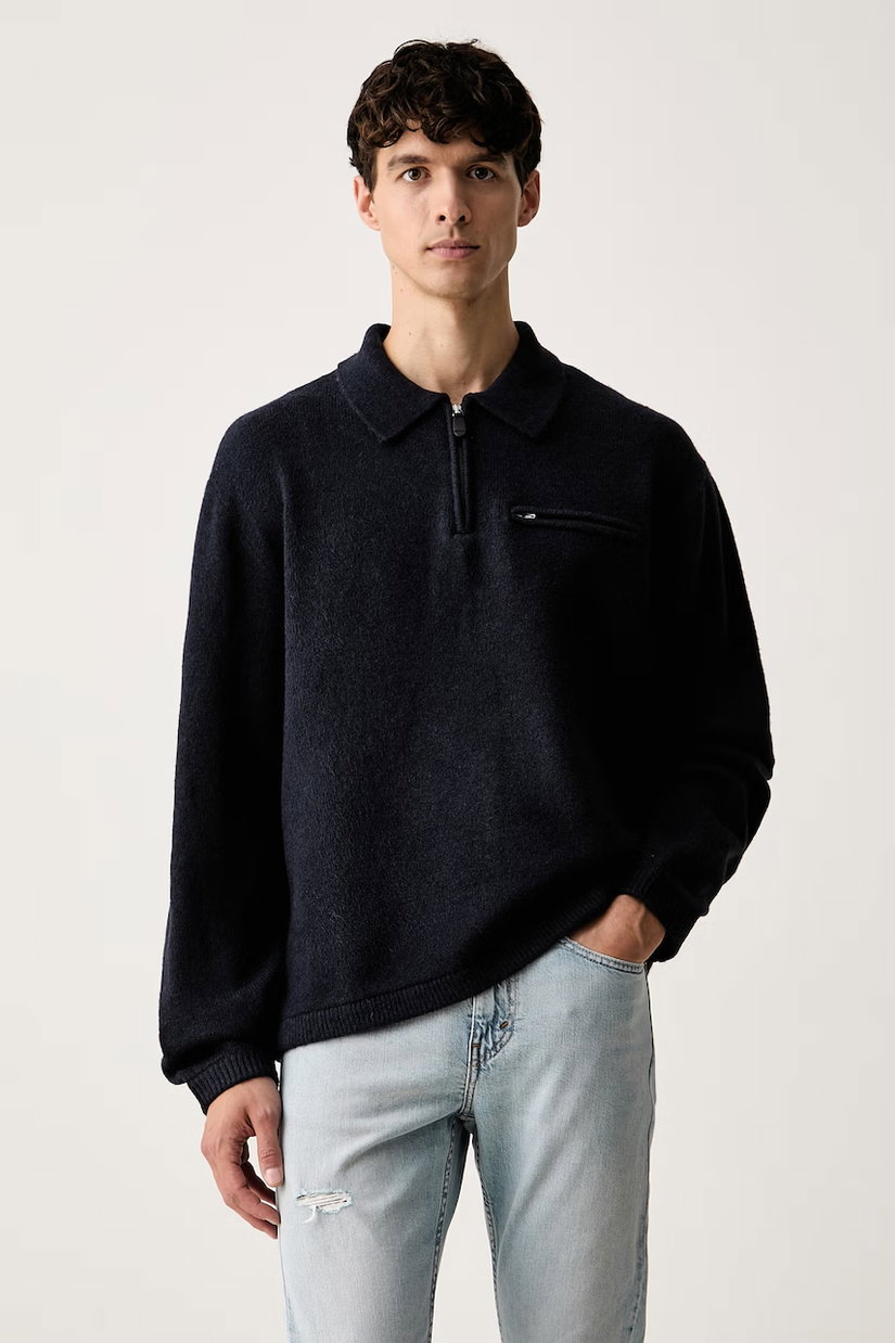 Levi's pulover pentru bărbați cu amestec de lână BOULDER COLLARED HALF ZIP