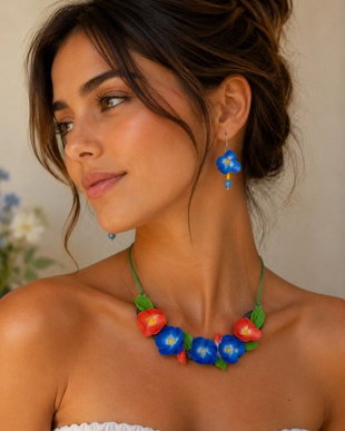 Set bijuterii "Grădină de Vară"  colier și cercei handmade, Androcriss