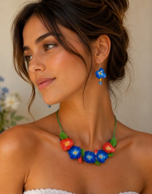 Set bijuterii "Grădină de Vară" colier și cercei handmade, Androcriss