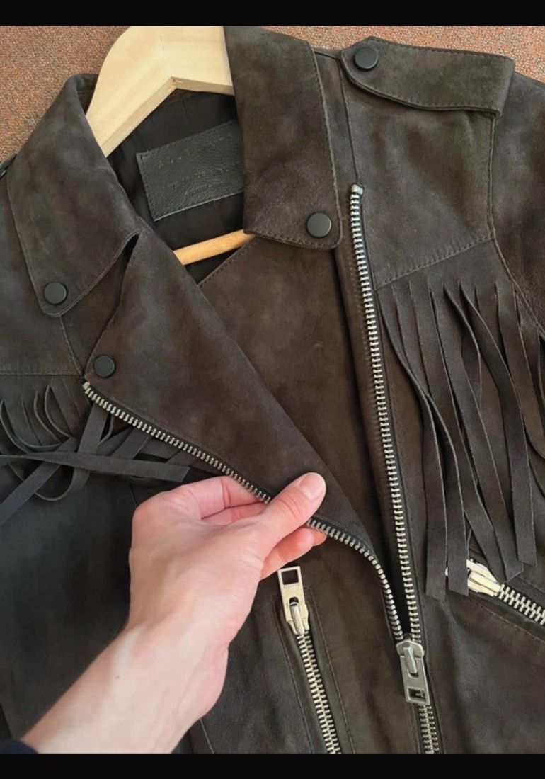 AllSaints geaca biker cu franjuri