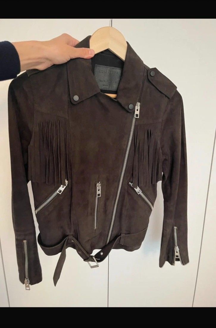AllSaints geaca biker cu franjuri