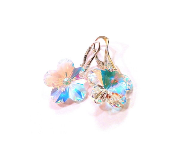 Cercei eleganti din Cristale Swarovski floare si argint 925 - CE716 - Cercei eleganti, cercei albi, cercei stralucitori, cercei mireasa, cercei floare