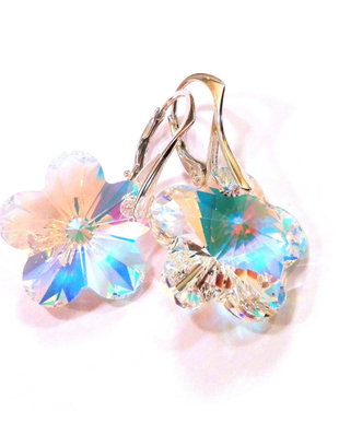 Cercei eleganti din Cristale Swarovski floare si argint 925 - CE716 - Cercei eleganti, cercei albi, cercei stralucitori, cercei mireasa, cercei floare