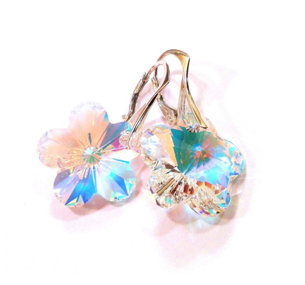 Cercei eleganti din Cristale Swarovski floare si argint 925 - CE716 - Cercei eleganti, cercei albi, cercei stralucitori, cercei mireasa, cercei floare