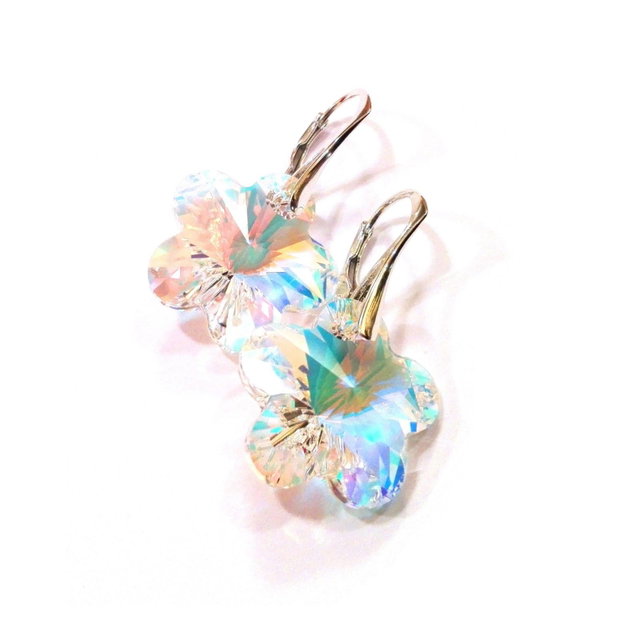 Cercei eleganti din Cristale Swarovski floare si argint 925 - CE716 - Cercei eleganti, cercei albi, cercei stralucitori, cercei mireasa, cercei floare