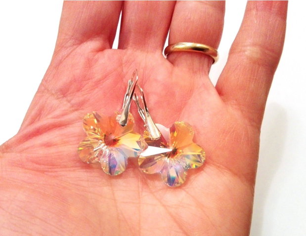 Cercei eleganti din Cristale Swarovski floare si argint 925 - CE716 - Cercei eleganti, cercei albi, cercei stralucitori, cercei mireasa, cercei floare