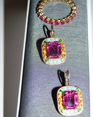 Cercei vintage lucrati in  Israel,  manufactura,   turcoaze, cristale, cadou inel argint  cu  cristale