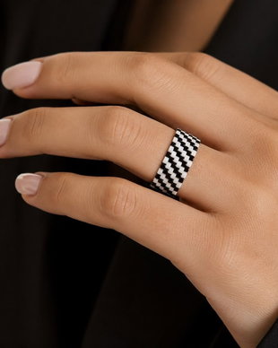 Inel Miyuki Black & White Stripes