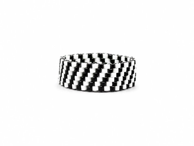 Inel Miyuki Black & White Stripes