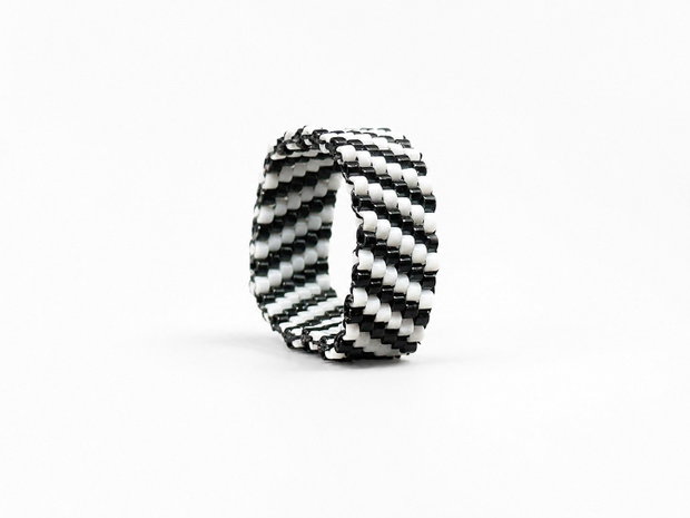 Inel Miyuki Black & White Stripes