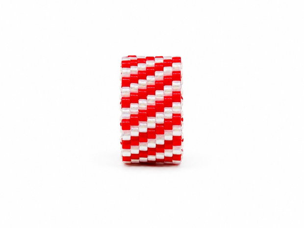 Inel Miyuki Red & White Stripes