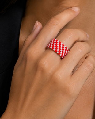 Inel Miyuki Red & White Stripes
