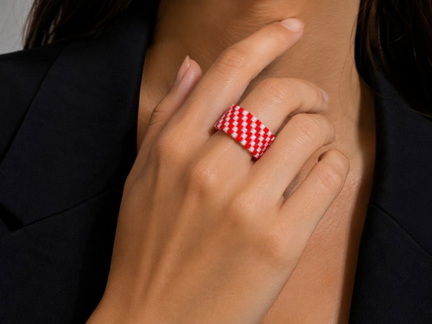 Inel Miyuki Red & White Stripes